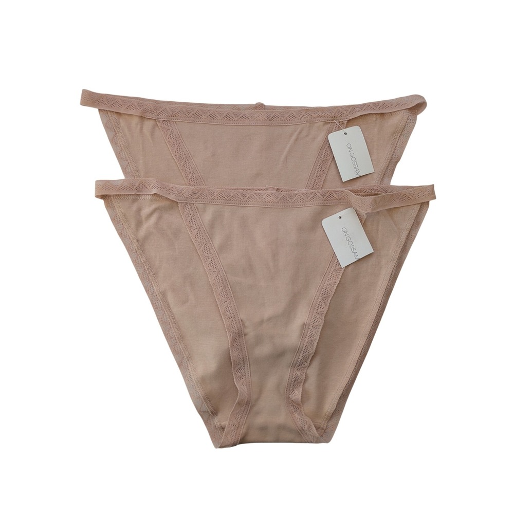 ON GOSSAMER G1365 Cabana‎ Cotton String Bikini 2 Pair Large Beige NWT